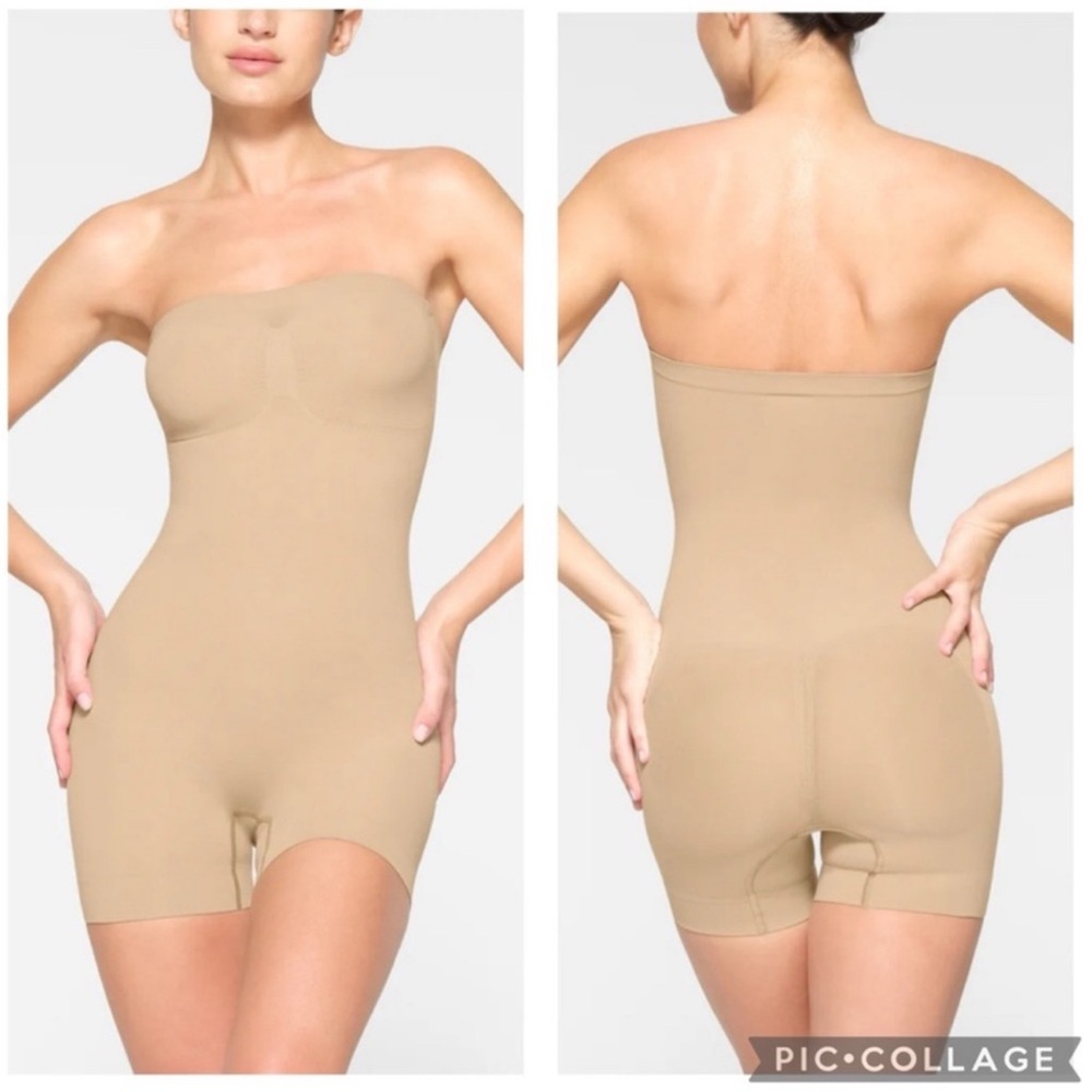 SKIMS Strapless Sculpting Bodysuit Shapewear in Nude